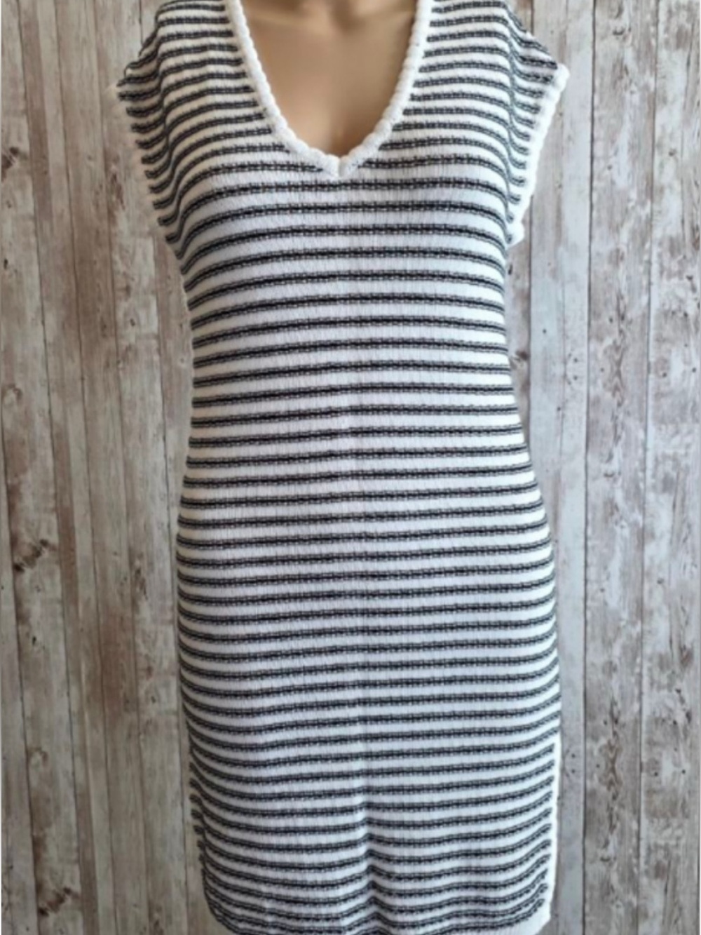 Tahari Black and White Striped Knit coverup